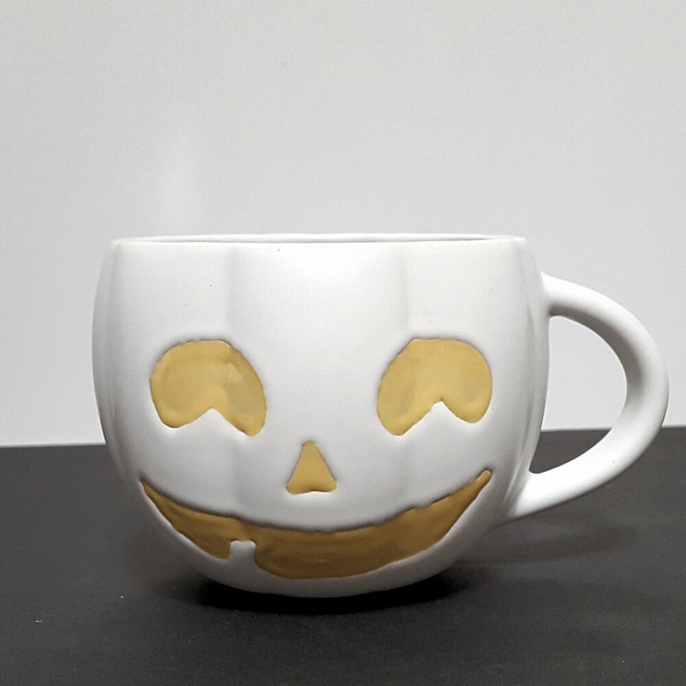 NEW RARE Pottery Barn White Halloween Jack O Lantern Mug 16 OZ Stoneware